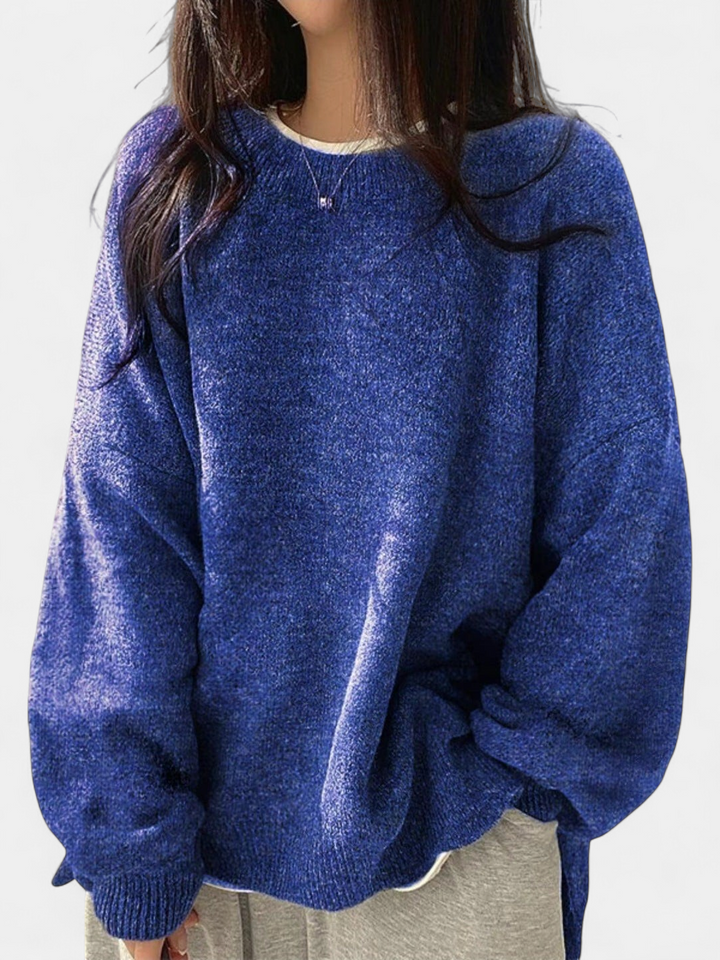 KIARA™ - Women's Drop Shoulder Split Hem Round Neck Sweater