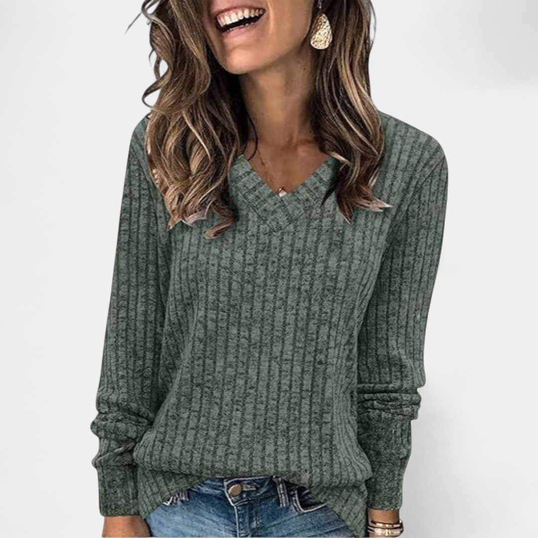 KASHA™ - Casual V-Neck Long Sleeve Sweater