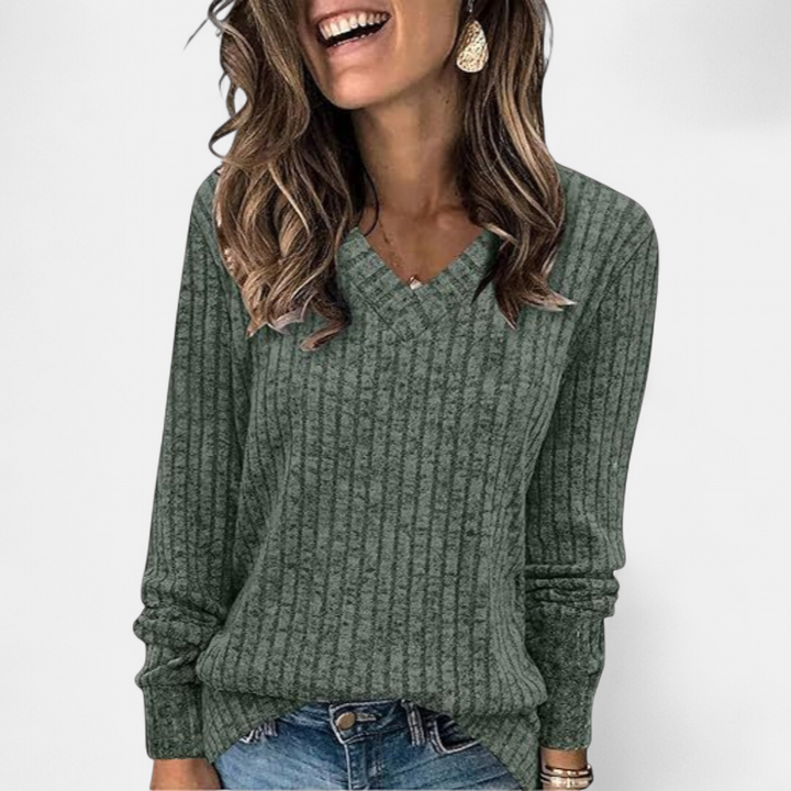 KASHA™ - Casual V-Neck Long Sleeve Sweater