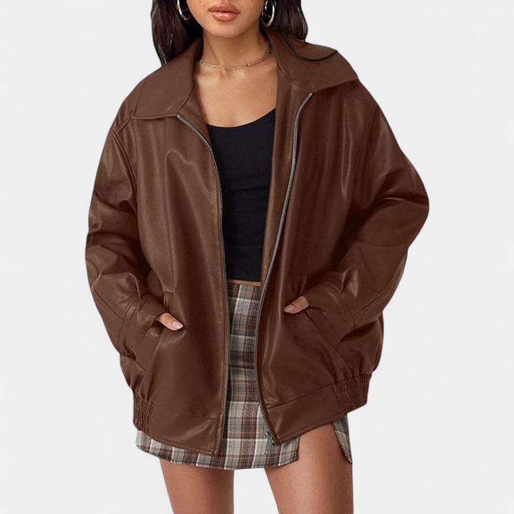 KENDRA™ - Women's Oversized Faux Suede Leather Motorcycle Jacket
