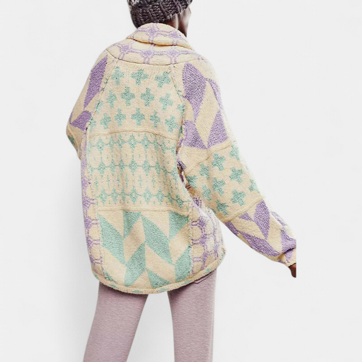 GEORGINA™ – Oversized Print Knit Coat with Button Down Collar