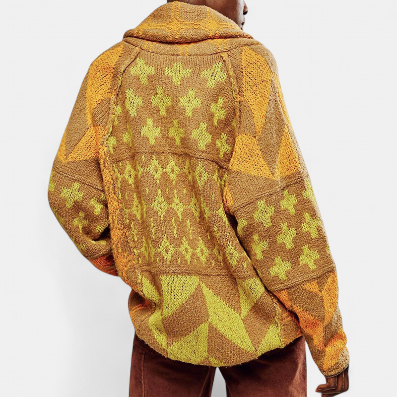 GEORGINA™ – Oversized Print Knit Coat with Button Down Collar