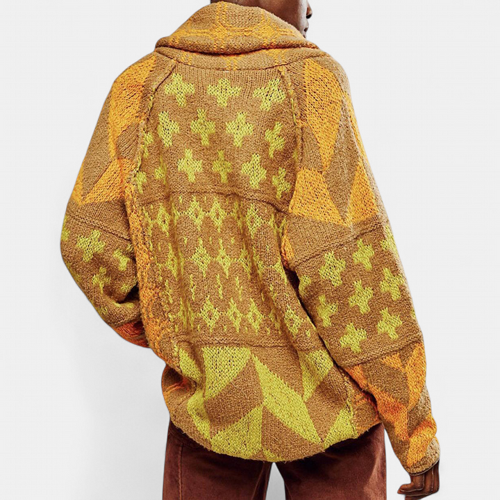 GEORGINA™ – Oversized Print Knit Coat with Button Down Collar