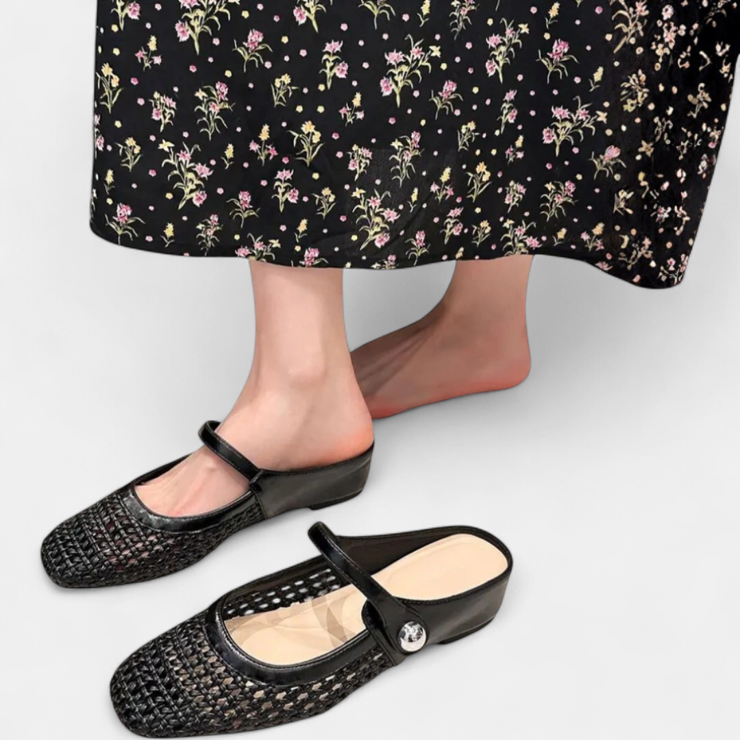 WANDA™ – Square Toe Woven Hollow Flat Shoes