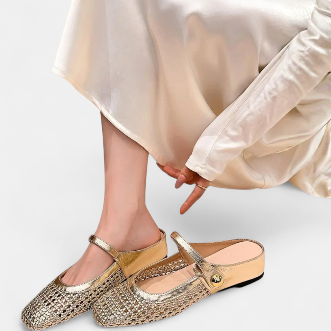 WANDA™ – Square Toe Woven Hollow Flat Shoes