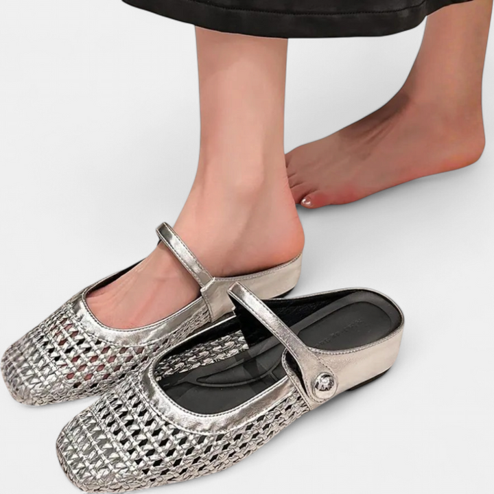 WANDA™ – Square Toe Woven Hollow Flat Shoes