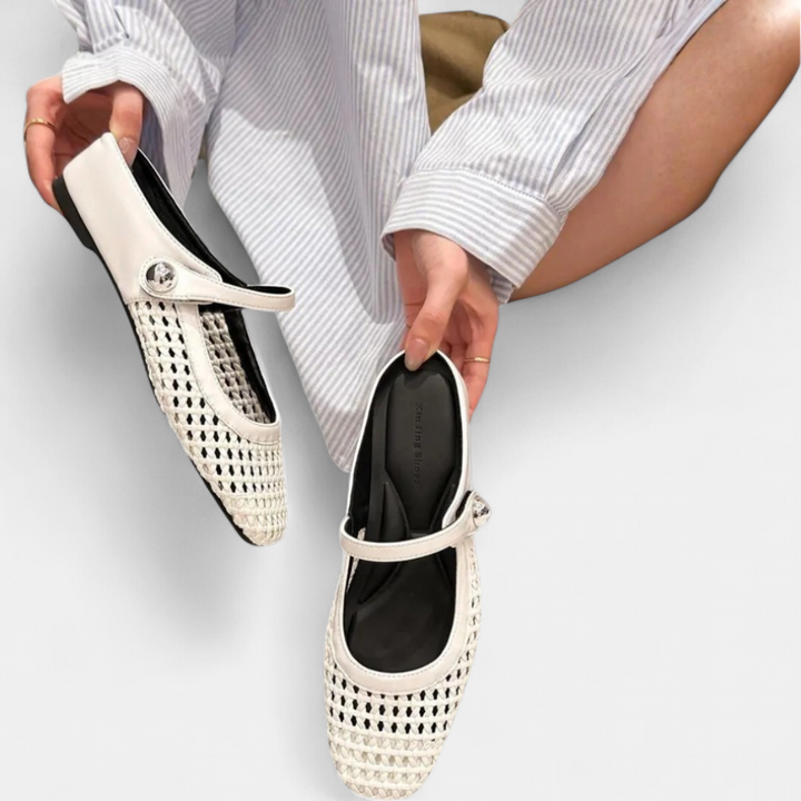 WANDA™ – Square Toe Woven Hollow Flat Shoes