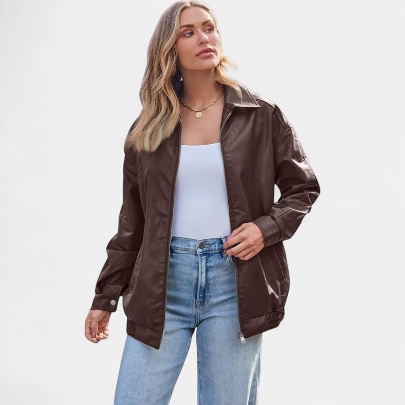 KENDRA™ - Women's Oversized Faux Suede Leather Motorcycle Jacket