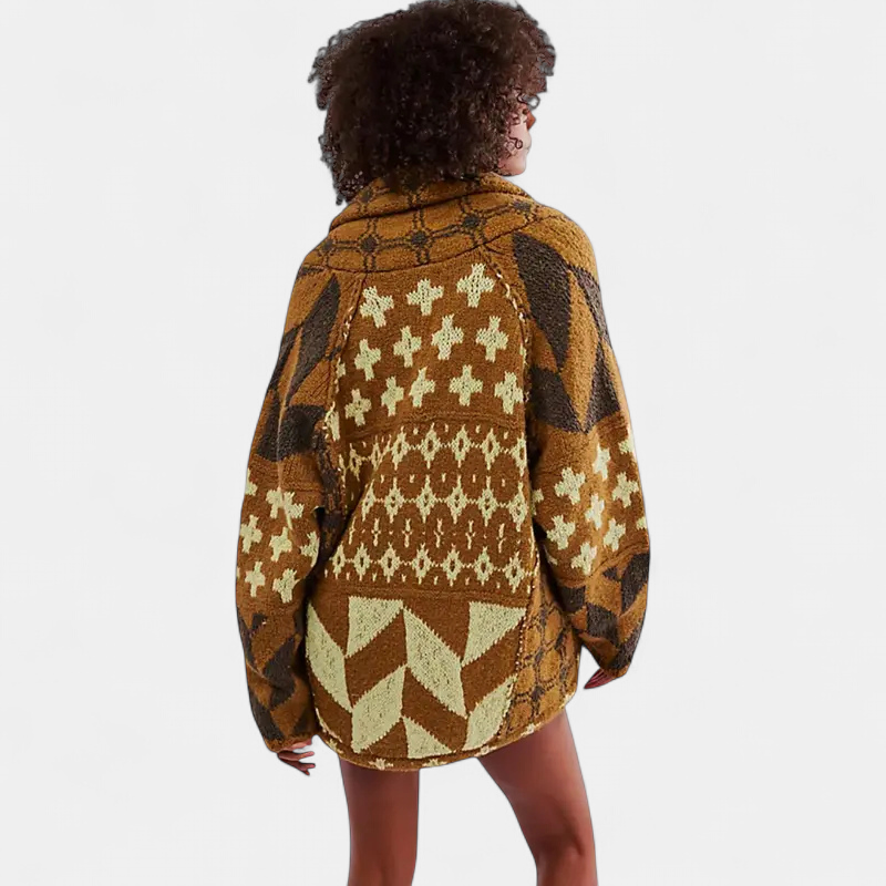 GEORGINA™ – Oversized Print Knit Coat with Button Down Collar