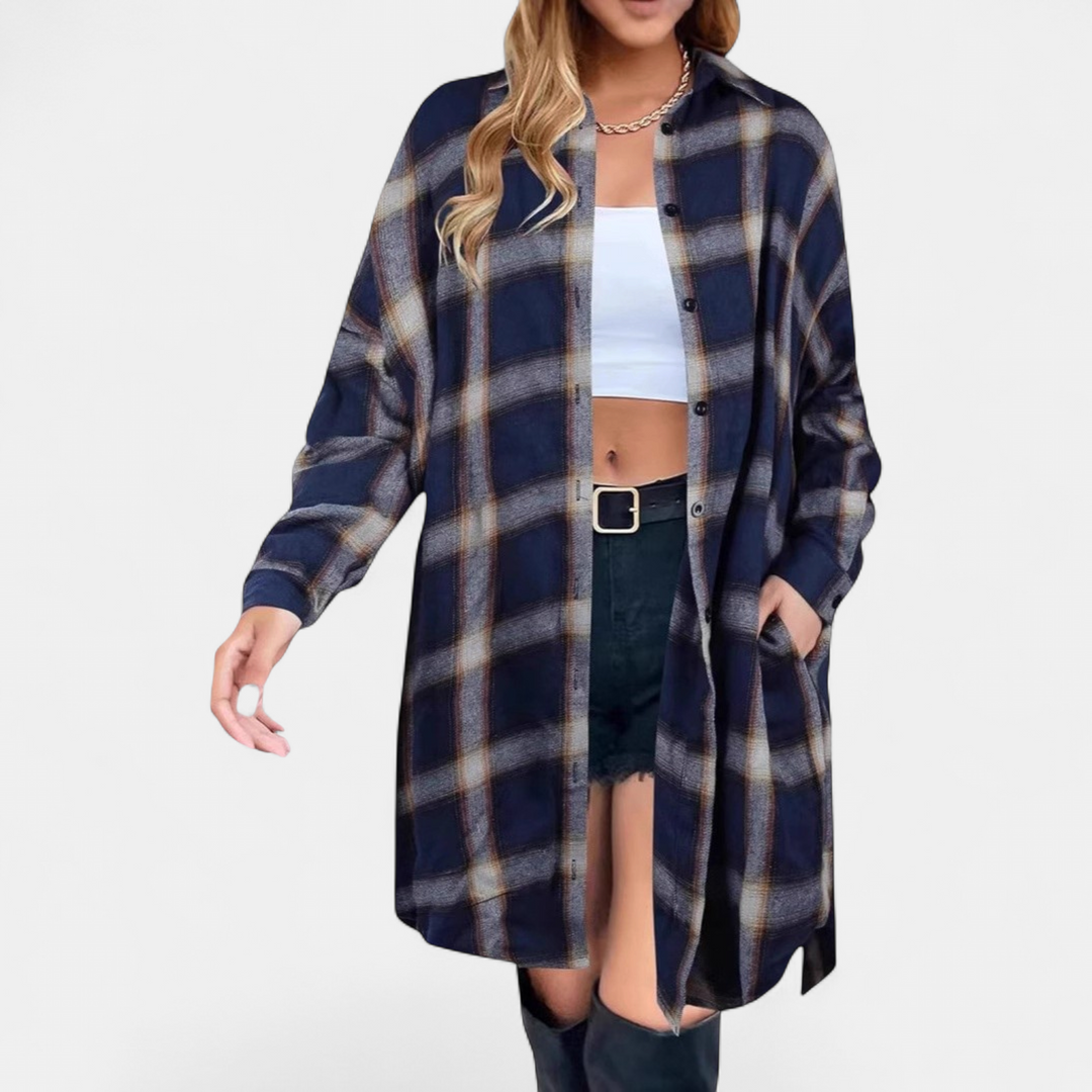 PALOMA™ - Classy Button Down Plaid Long-Sleeve Jacket