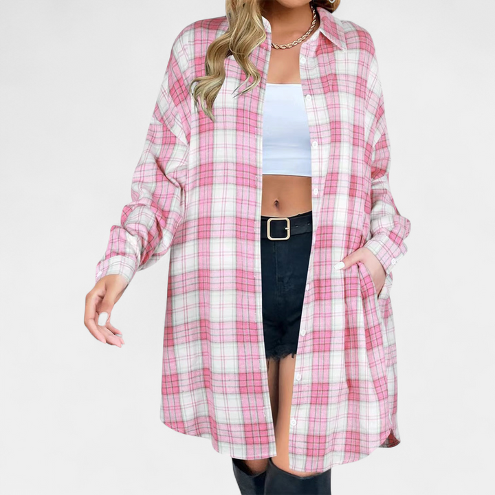 PALOMA™ - Classy Button Down Plaid Long-Sleeve Jacket