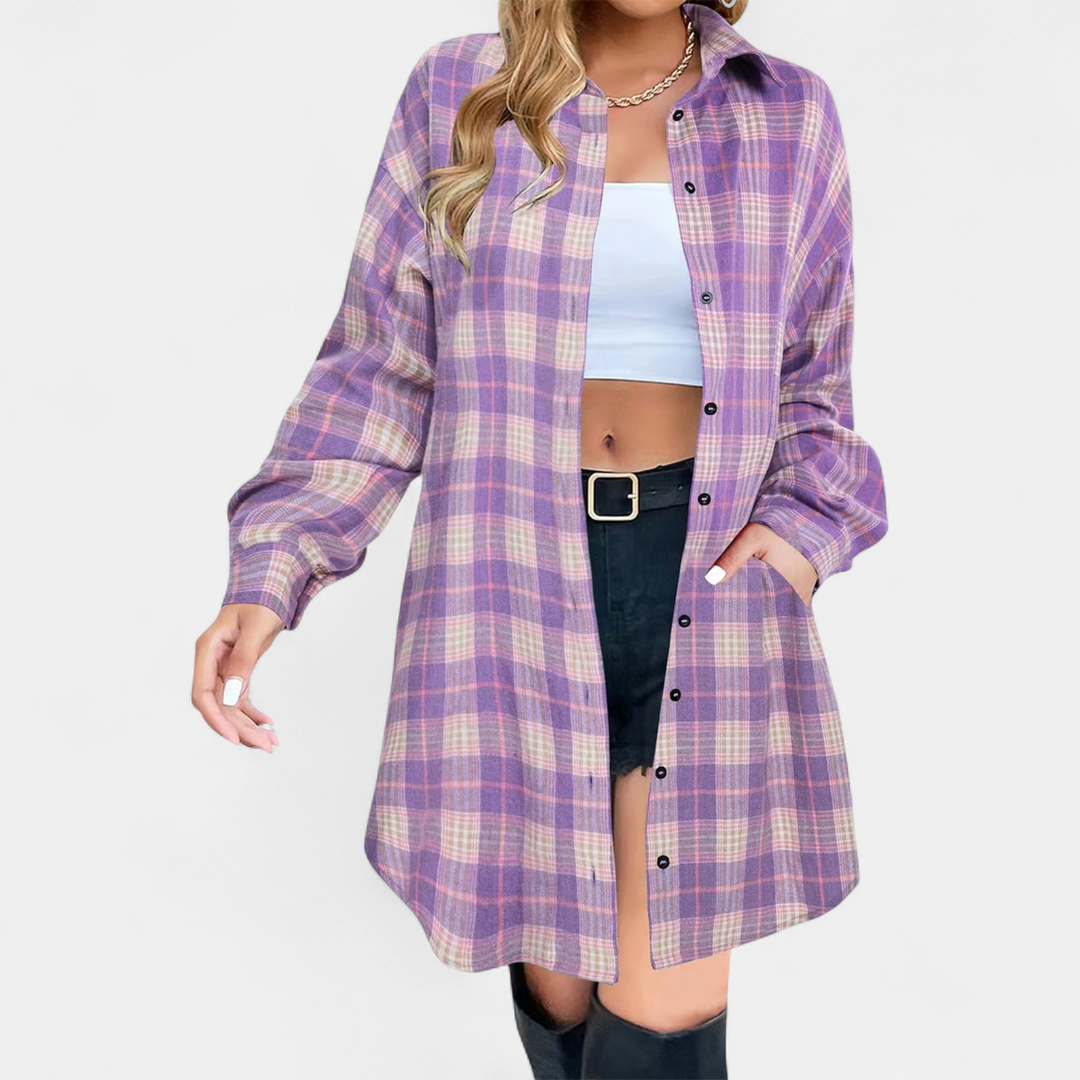 PALOMA™ - Classy Button Down Plaid Long-Sleeve Jacket