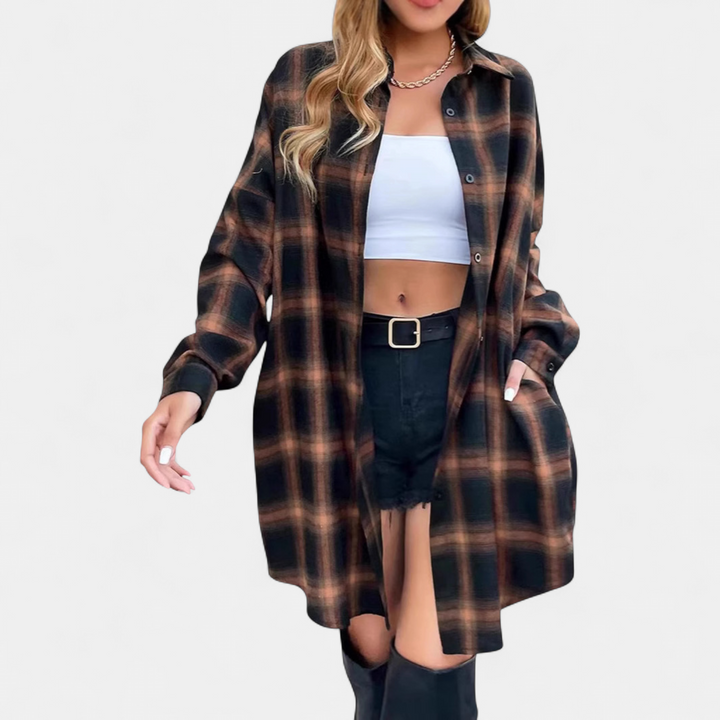PALOMA™ - Classy Button Down Plaid Long-Sleeve Jacket