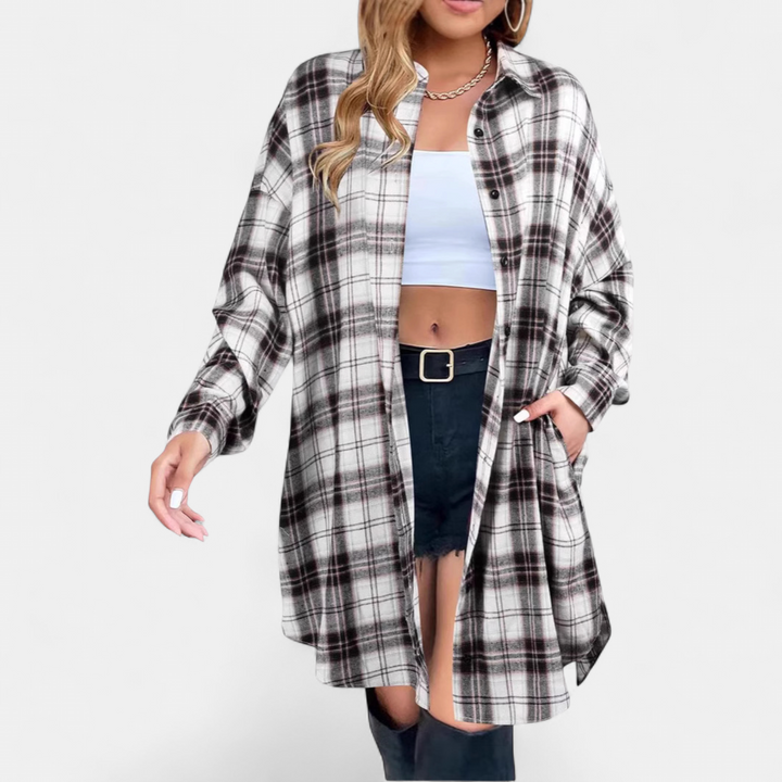 PALOMA™ - Classy Button Down Plaid Long-Sleeve Jacket