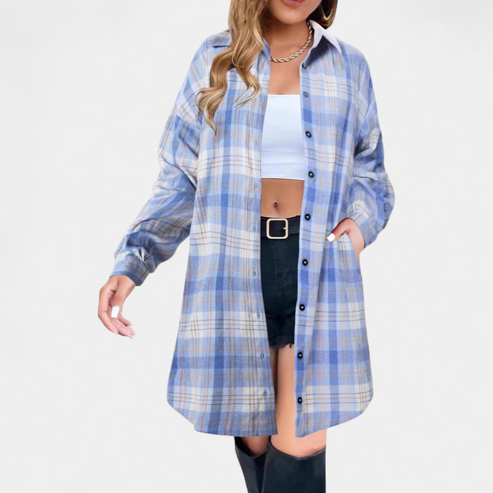 PALOMA™ - Classy Button Down Plaid Long-Sleeve Jacket