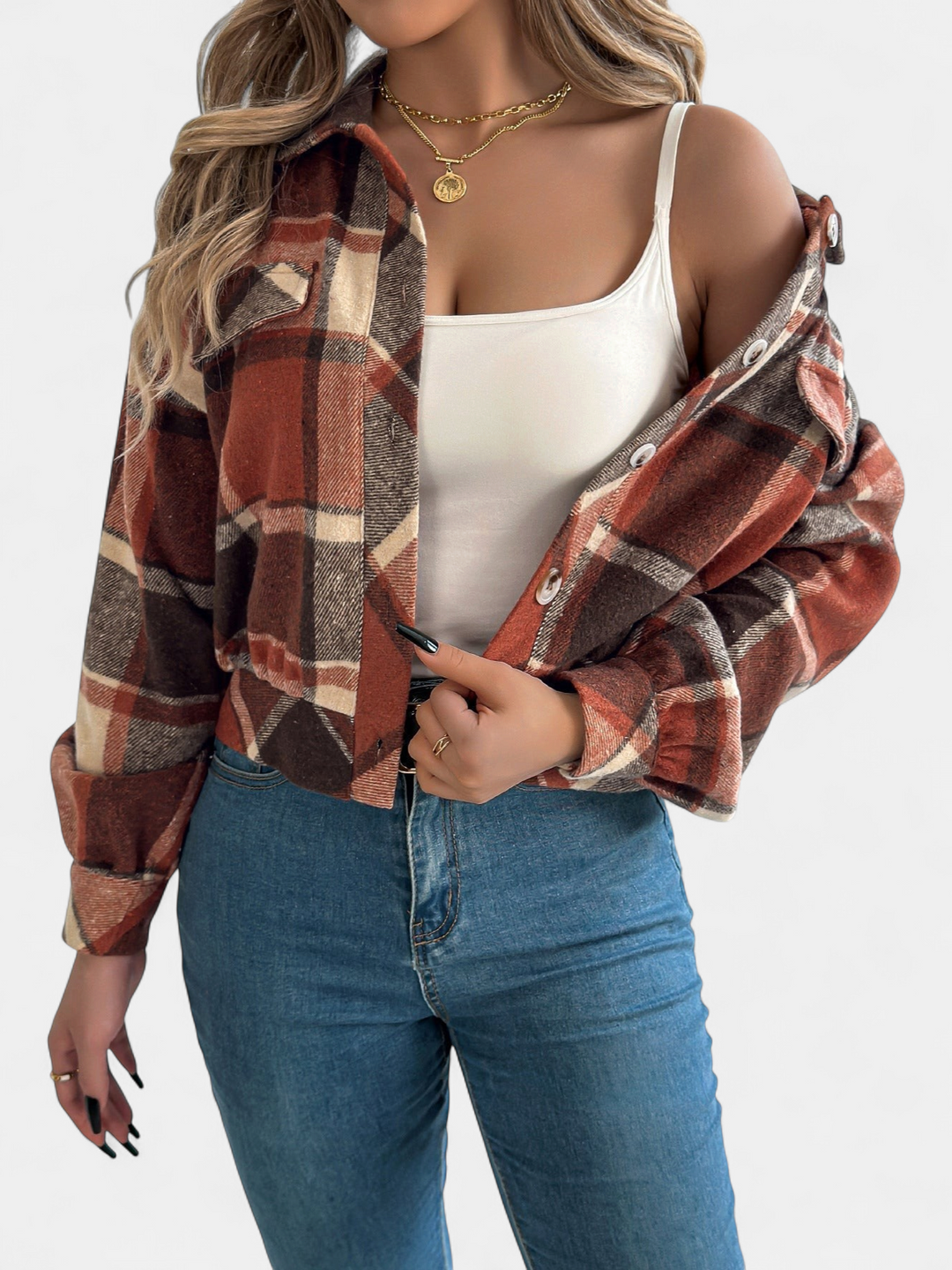 ZABEL™ - Casual Plaid Button Front Long Sleeve Jacket