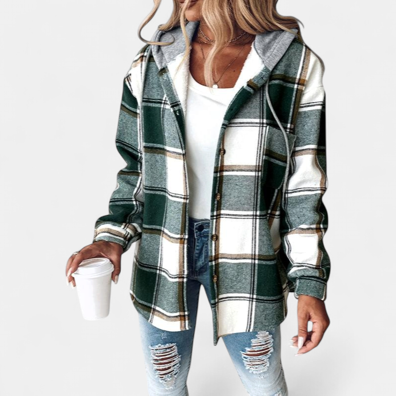HONEY™ - Women’s Plaid Fleece Lined Hooded Shacket Jacket