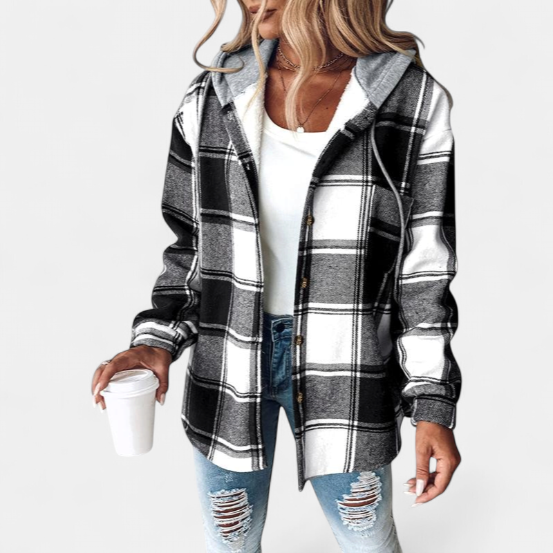 HONEY™ - Women’s Plaid Fleece Lined Hooded Shacket Jacket