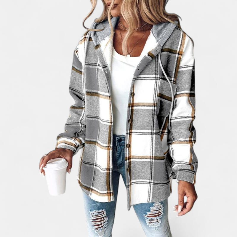 HONEY™ - Women’s Plaid Fleece Lined Hooded Shacket Jacket