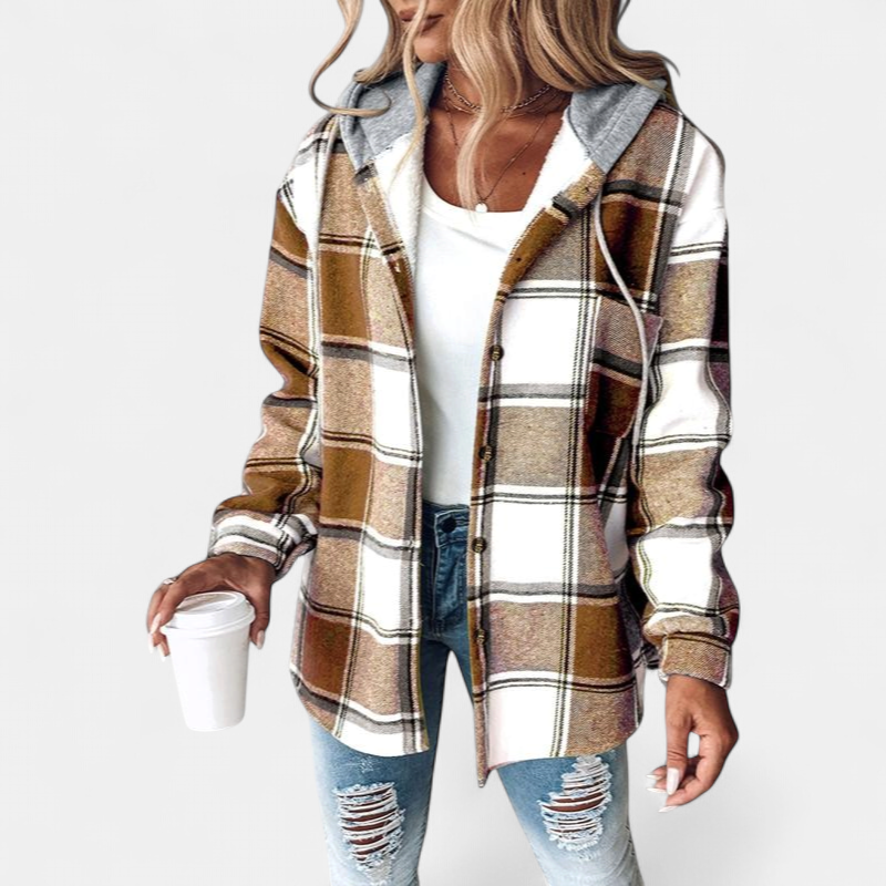 HONEY™ - Women’s Plaid Fleece Lined Hooded Shacket Jacket