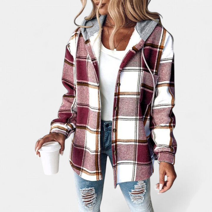 HONEY™ - Women’s Plaid Fleece Lined Hooded Shacket Jacket