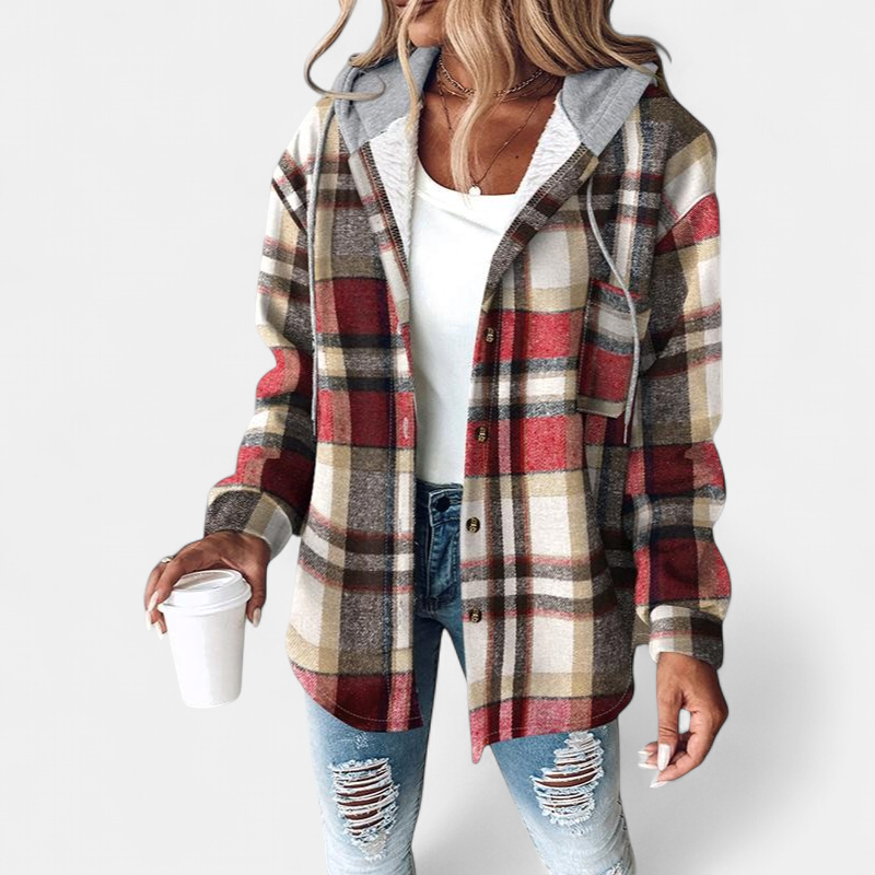 HONEY™ - Women’s Plaid Fleece Lined Hooded Shacket Jacket
