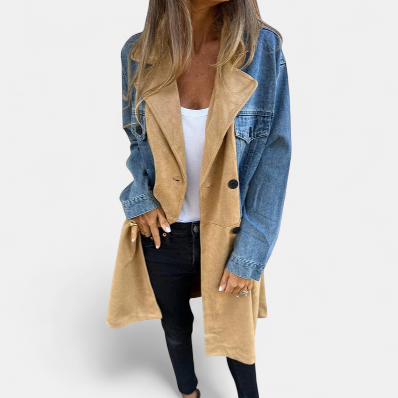 ELORA™ - Two-Tone Denim Trench