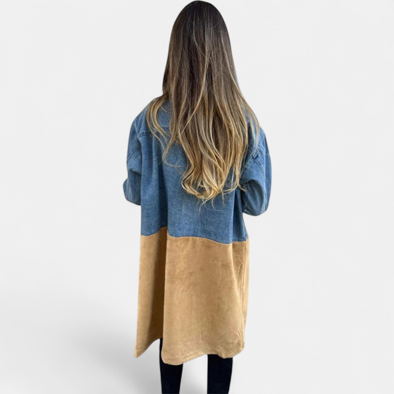 ELORA™ - Two-Tone Denim Trench