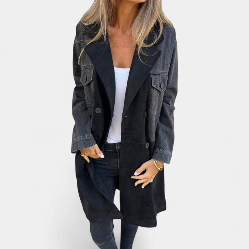 ELORA™ - Two-Tone Denim Trench