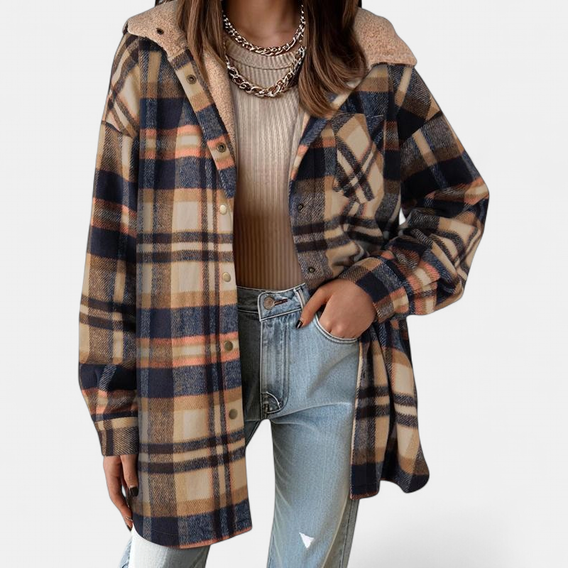 MARIE™ - Flannel Hooded Plaid Shacket Thick Winter Fleece Coat