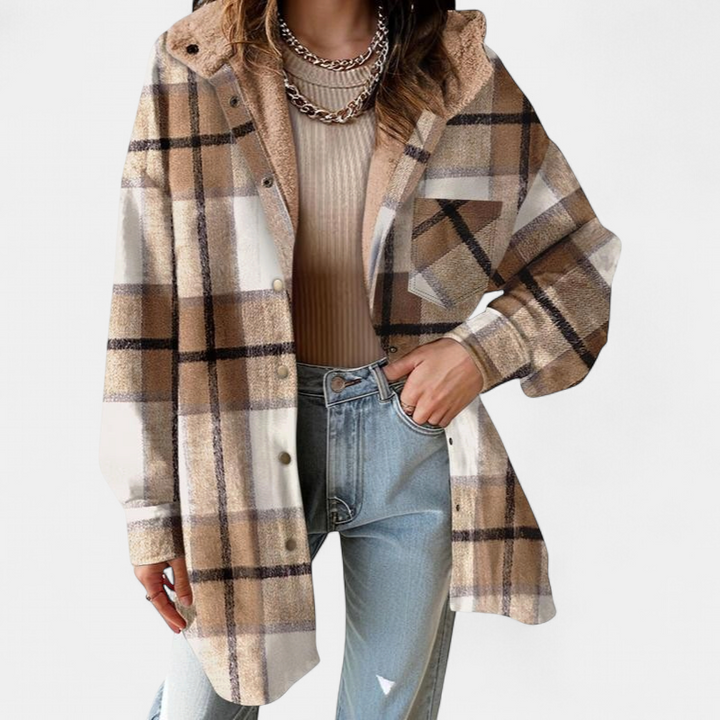 MARIE™ - Flannel Hooded Plaid Shacket Thick Winter Fleece Coat