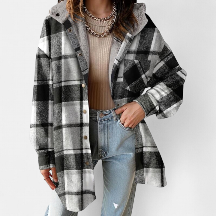 MARIE™ - Flannel Hooded Plaid Shacket Thick Winter Fleece Coat