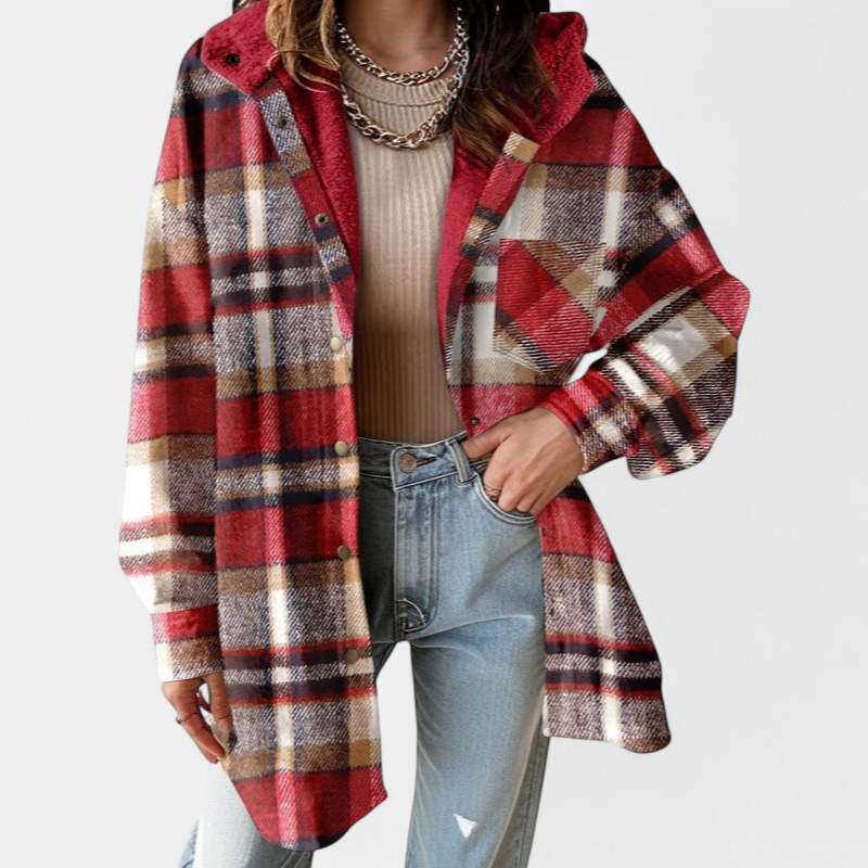 MARIE™ - Flannel Hooded Plaid Shacket Thick Winter Fleece Coat