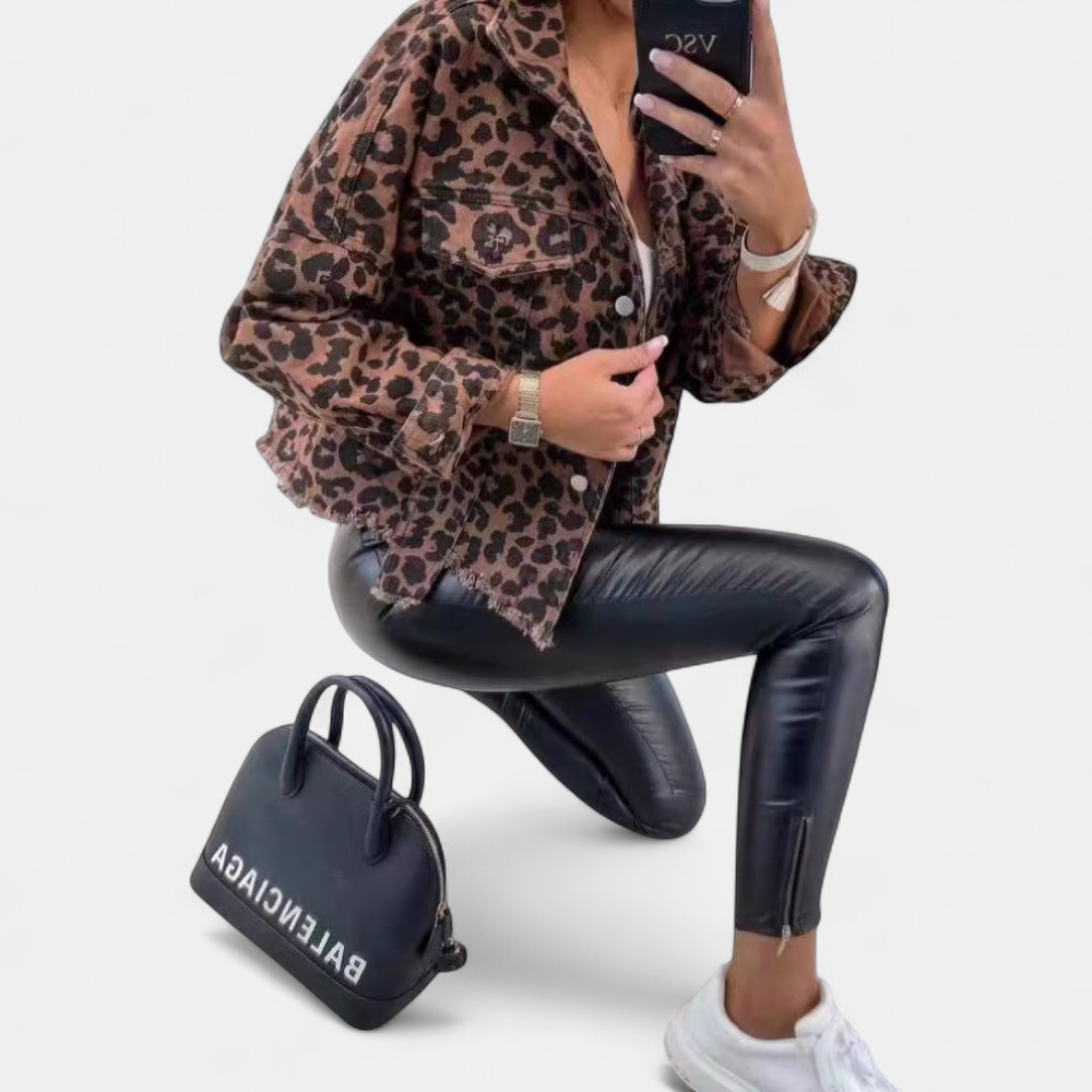 REEVA™ - Vintage Leopard Long Sleeve Button Down Jacket