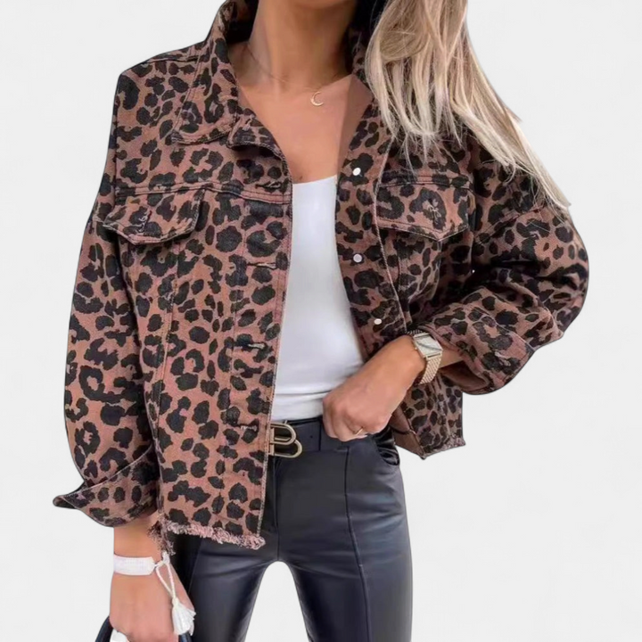 REEVA™ - Vintage Leopard Long Sleeve Button Down Jacket