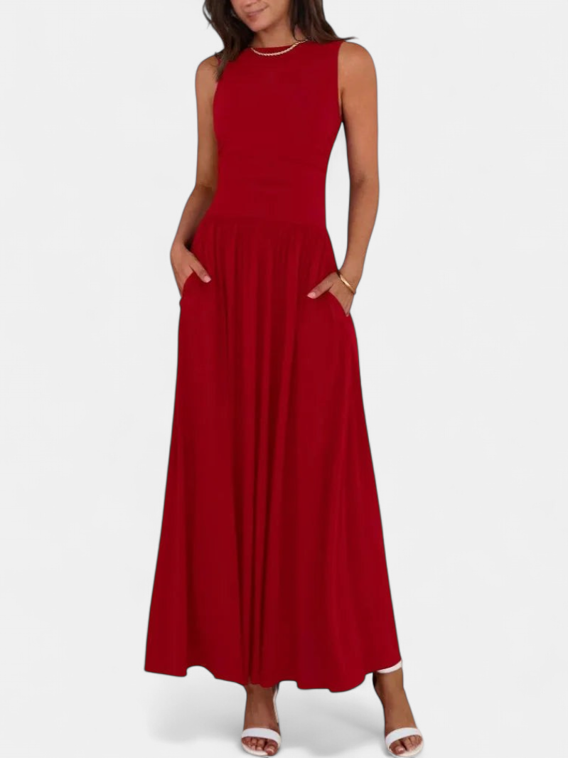 EMMIE™- Chic Sleeveless Ruched High-Waisted Maxi Dress